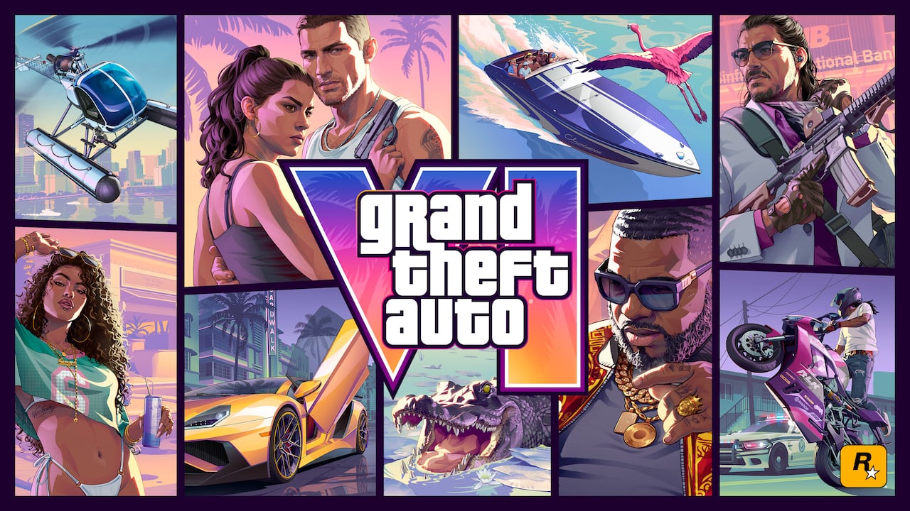 Official Grand Theft Auto VI cover artwork featuring the characters and world of Leonida