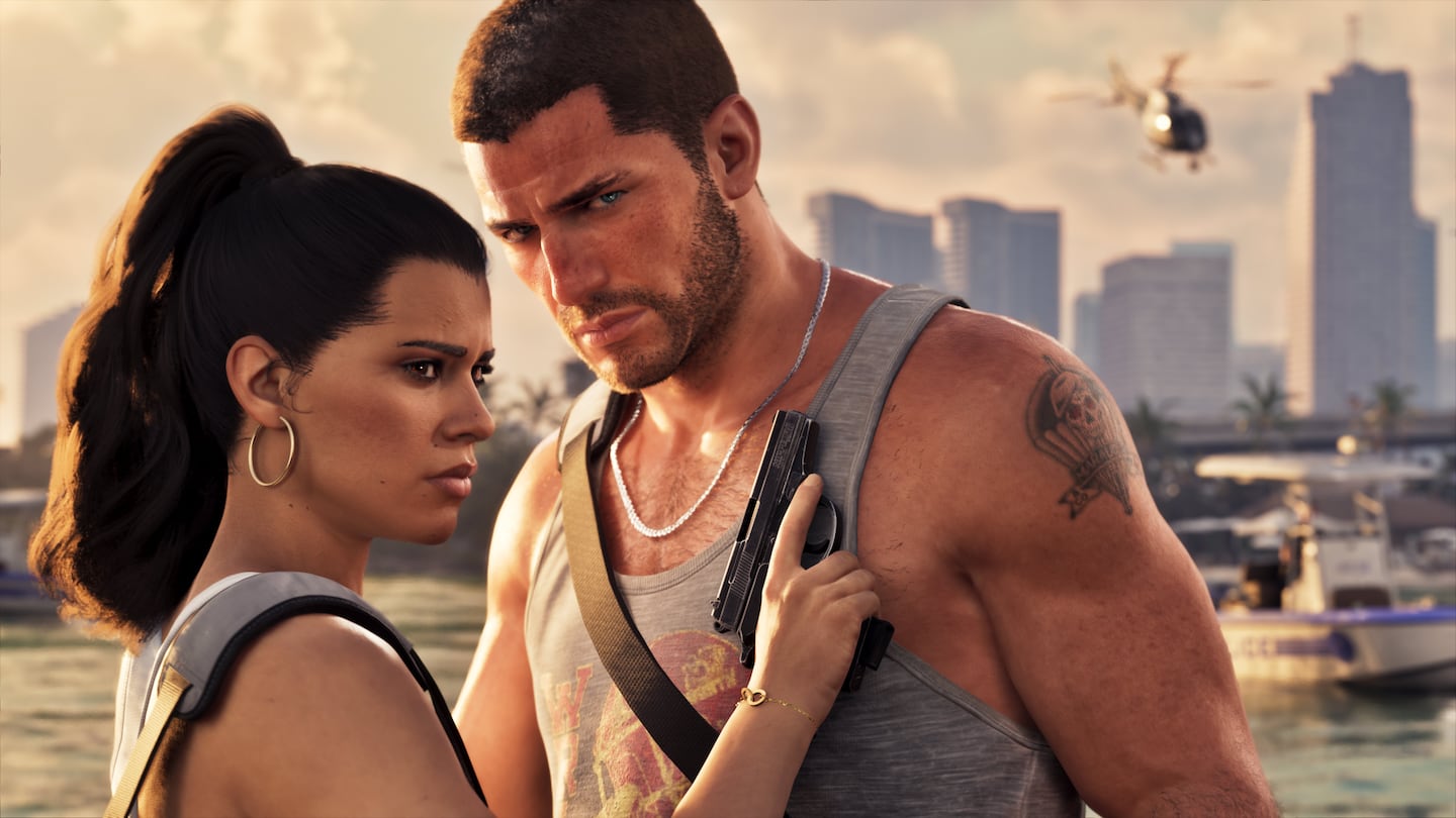 Official GTA VI screenshot of Jason and Lucia together